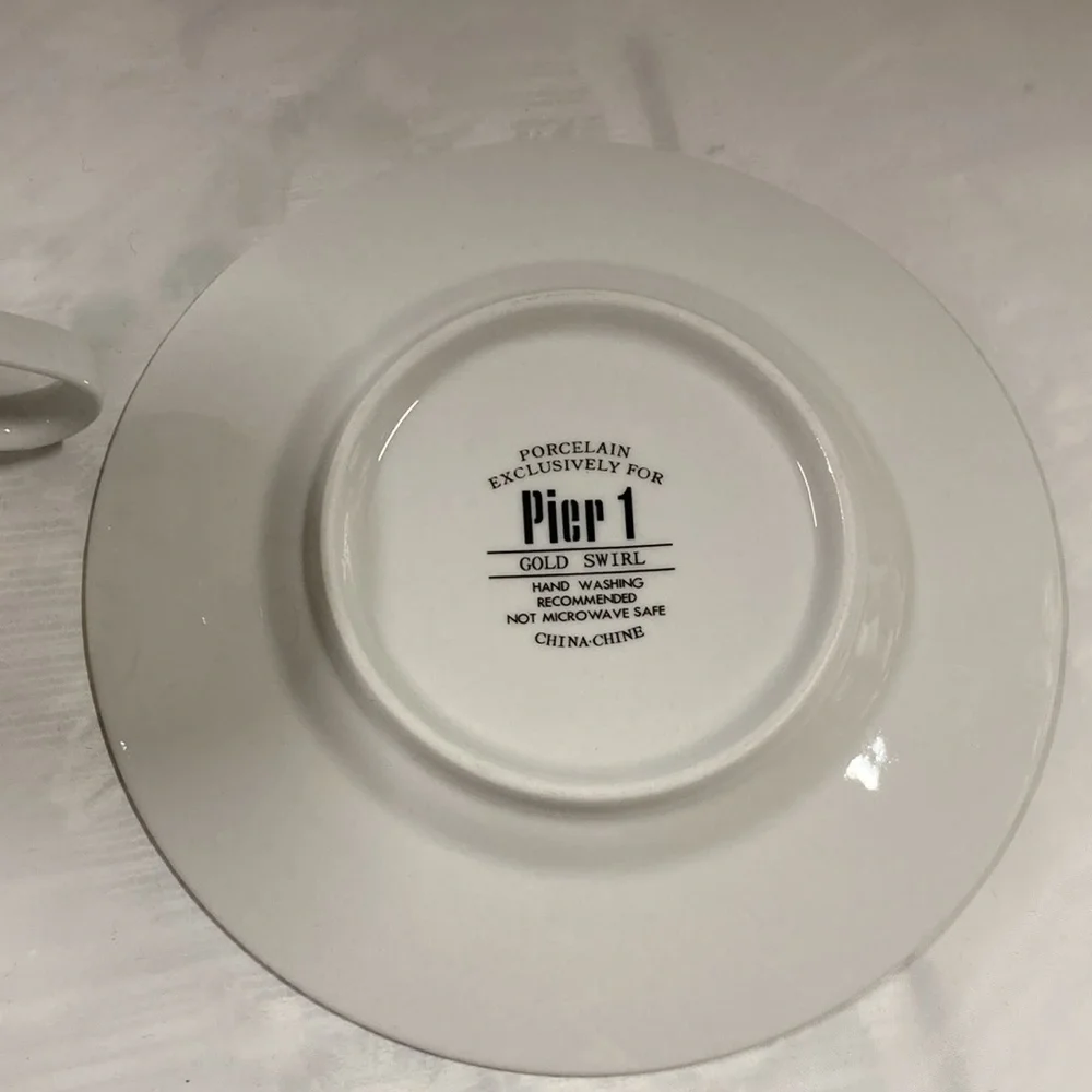 Pier 1 Gold Swirl Porcelain Cup and Saucer Set
